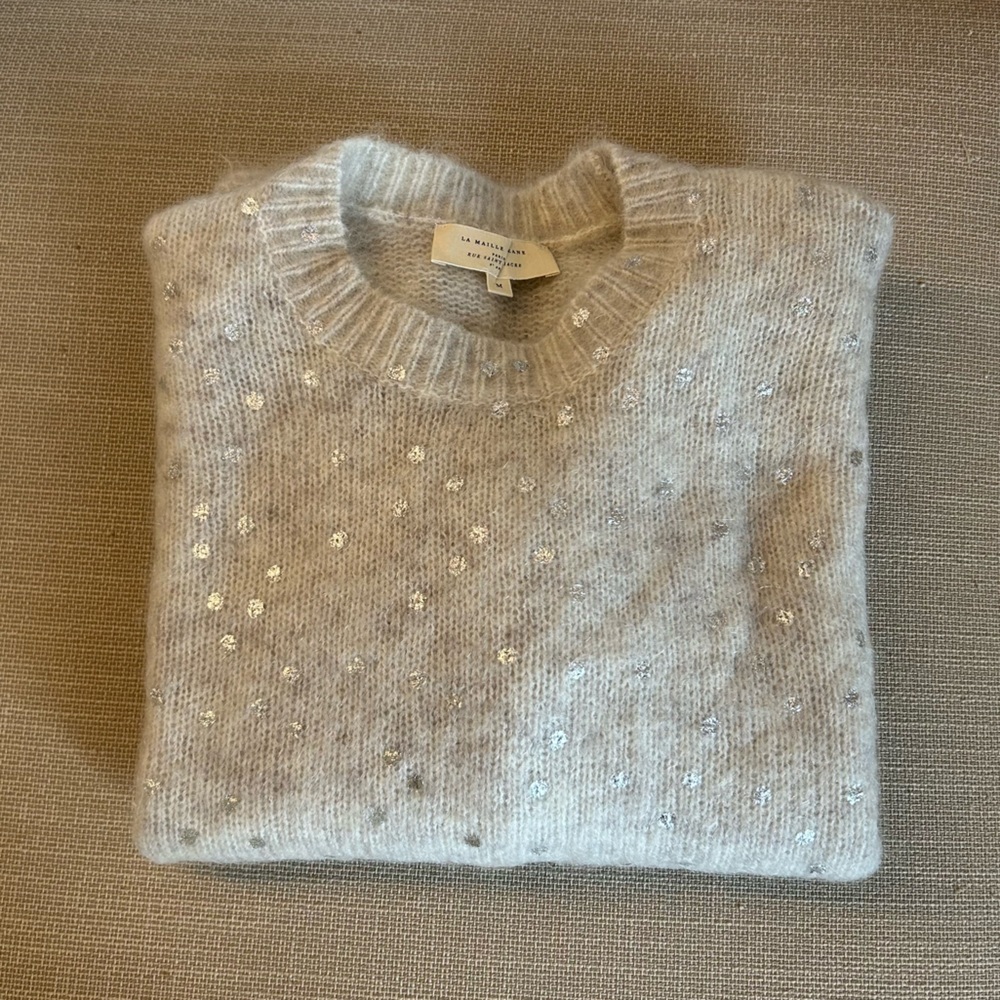 Sezane Ludivine Jumper Mottled Beige / Silver Mohair Knit Sweater French XS/S/M - Picture 6 of 11